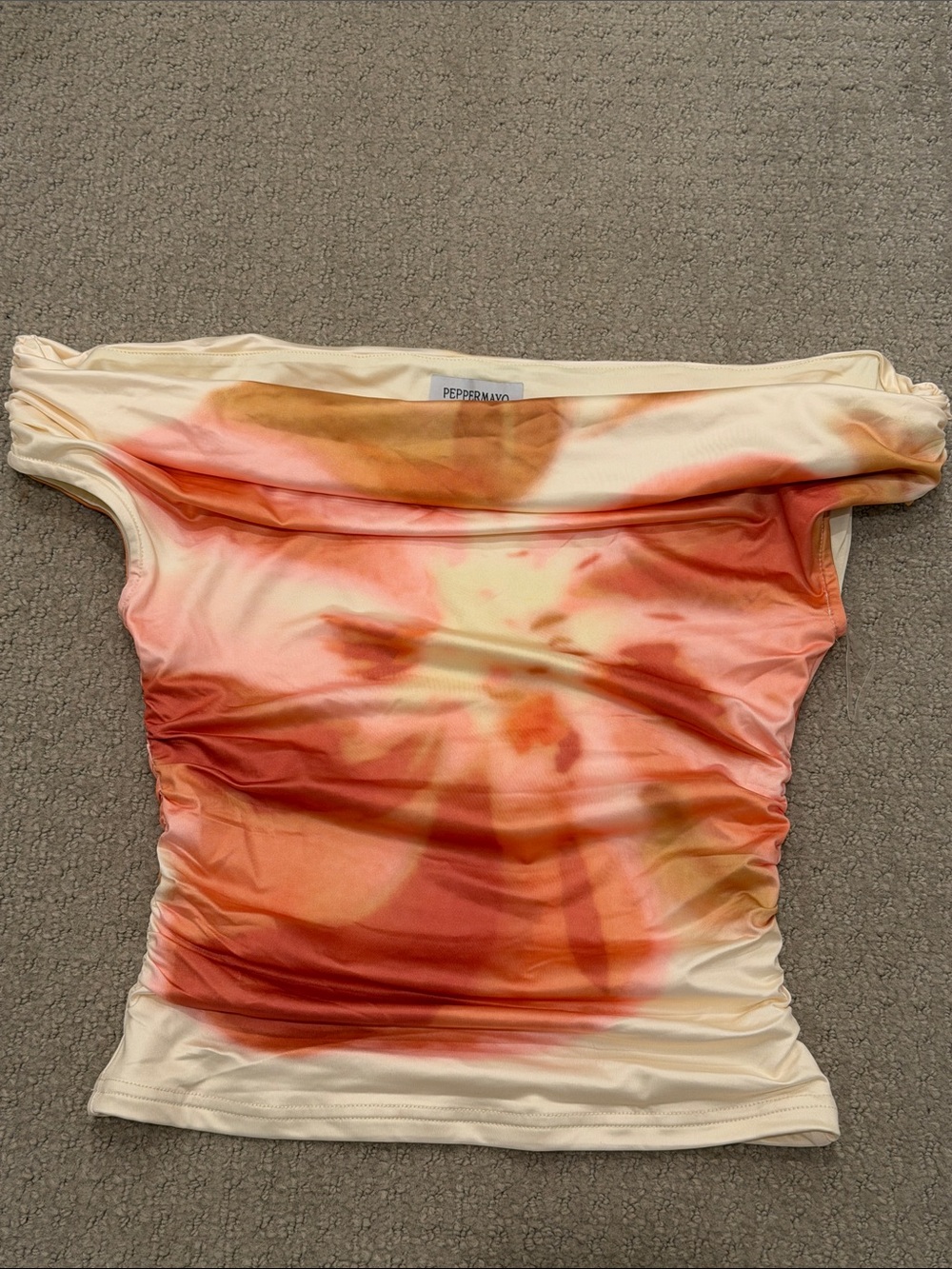 Peppermayo Ruched Off-Shoulder Floral Crop Top - Orange Cream